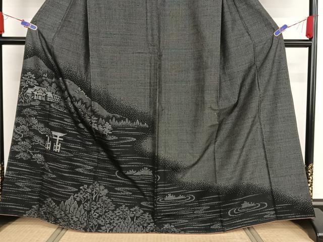 平和屋着物○訪問着 紬地 名所風景文 厳島神社 正絹 逸品 AAAZ3233np