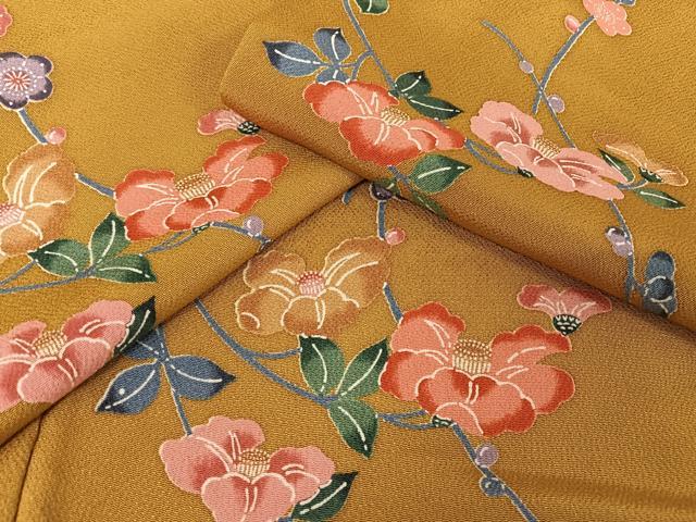 着物屋こころ■上質な小紋　辻が花　鬼しぼ縮緬　着丈160cm　裄丈67cm　正絹　逸品　A-ck6345 平和屋本店□極上 摺型友禅 京都 多ち花 小紋 枝花文 鬼しぼ縮緬 逸品