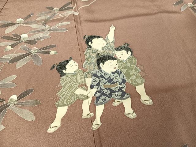 平和屋着物●十日町友禅作家　関口遼一　訪問着　童子遊び　騎馬戦　暈し染め　三越扱い　正絹　逸品　AAAZ3254np 平和屋着物○十日町友禅作家 関口遼一 訪問着 童子遊び 騎馬戦 暈し