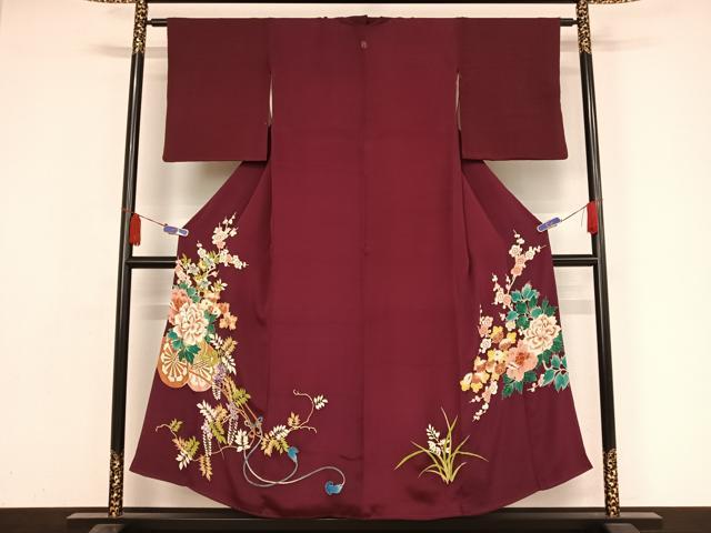 平和屋着物●アンティーク　大正ロマン　刺繍　花車文　金彩　正絹　逸品　AAAZ3270np