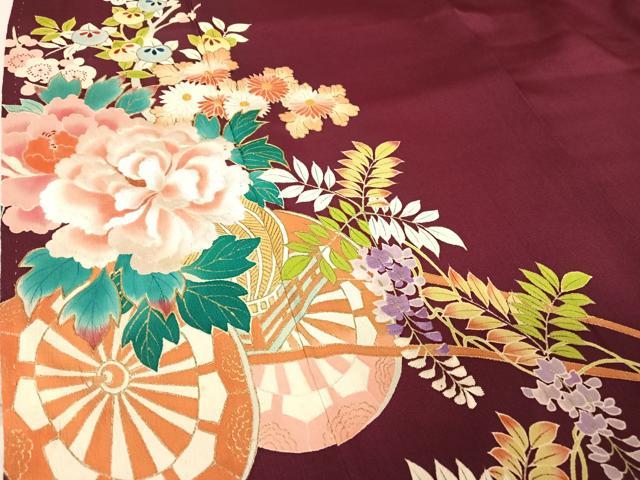 平和屋着物○アンティーク 大正ロマン 刺繍 花車文 金彩 正絹 逸品