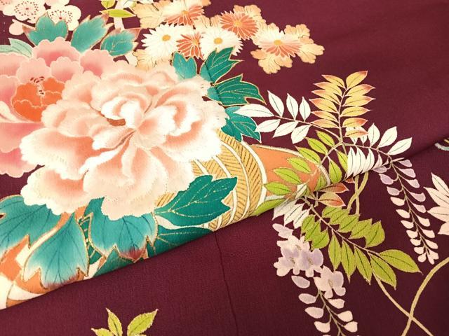 平和屋着物●アンティーク　大正ロマン　刺繍　花車文　金彩　正絹　逸品　AAAZ3270np 平和屋着物○アンティーク 大正ロマン 刺繍 花車文 金彩 正絹 逸品