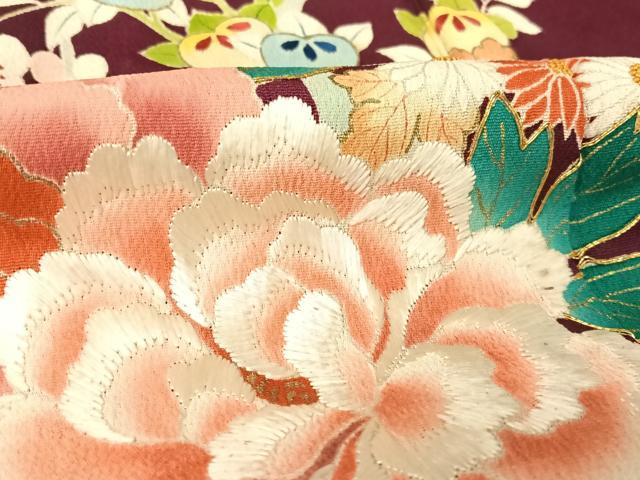 平和屋着物○アンティーク 大正ロマン 刺繍 花車文 金彩 正絹 逸品