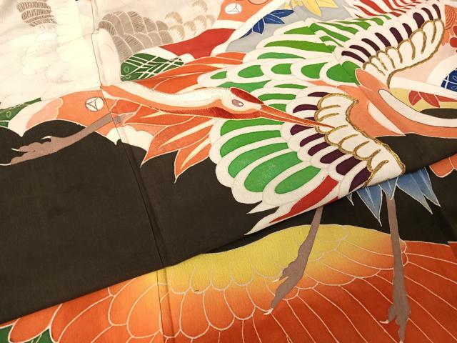 アンティーク着物　二尺袖大正ロマン　小振袖　駒刺繍　檜扇吉祥花文　正絹 アンティーク着物 二尺袖大正ロマン 小振袖 駒刺繍 檜扇吉祥花文