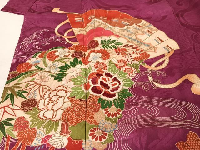 平和屋着物●アンティーク　大正ロマン　訪問着　駒刺繍　檜扇花文　金糸　金彩　正絹　逸品　AAAZ3284np 平和屋着物○アンティーク 大正ロマン 訪問着 駒刺繍 檜扇花文 金糸