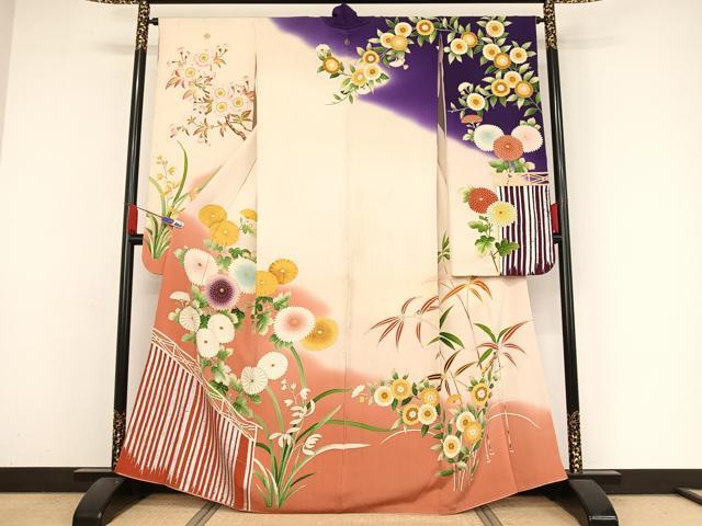 平和屋着物●アンティーク　大正ロマン　振袖　四君子　暈し染め　金銀彩　正絹　逸品　AAAZ3289np