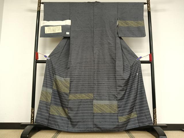 平和屋着物●二代目 川村久太郎　紬　倭文紬　風景文　木村機業店　証紙付き　正絹　逸品　AAAZ3303np