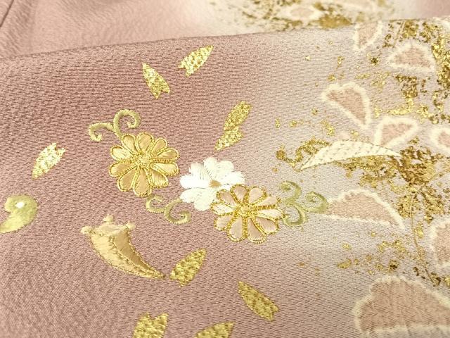 平和屋着物○訪問着 作家物 刺繍 草花文 金糸 正絹 逸品 AAAY5970ph