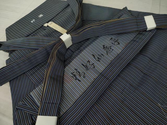 平和屋着物○男性 人間国宝 甲田綏郎 精好仙台平 馬乗り袴 縞 