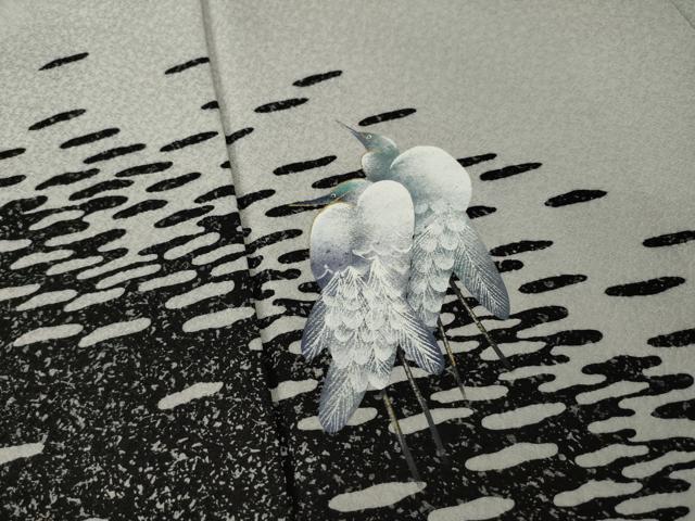 平和屋着物○訪問着 手描き シロサギ 金彩 正絹 逸品 AAAZ3730ck