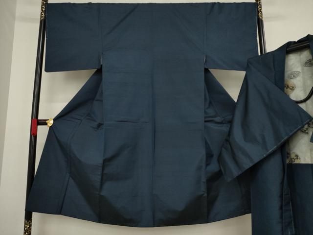 平和屋着物●男性　紬　アンサンブル　色無地　藍鉄色　正絹　逸品　未使用　AAAZ3733ck