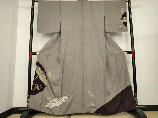 平和屋着物●訪問着　絞り　番傘　うさぎ　千鳥　金彩　正絹　逸品　AAAZ3780ck