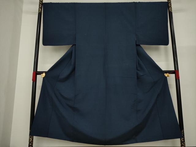 平和屋着物○男性 お召 色無地 藍鉄色 正絹 逸品 AAAZ3785ck