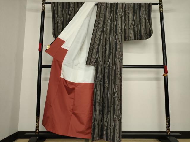 平和屋着物○上質な紬 笹竹文 正絹 逸品 AAAZ3804ck