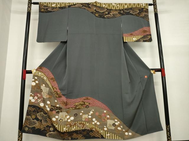 平和屋着物●ファッションデザイナー 花井幸子　訪問着　駒刺繍　吉祥花文　金彩　正絹　逸品　AAAZ3827ck