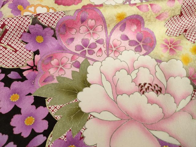 平和屋着物●豪華振袖　刺繍　舞花文　暈し染め　金彩　仮絵羽　逸品　未使用　AAAZ3832ck