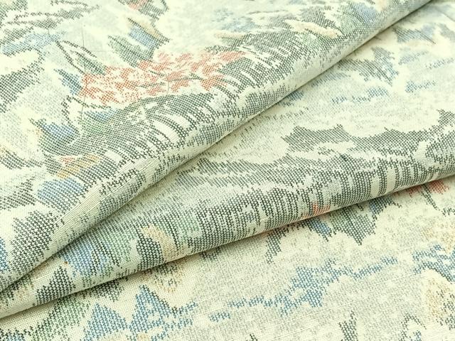 平和屋着物▽上質な紬　単衣　風景人物文　正絹　逸品　AAAZ3962jh