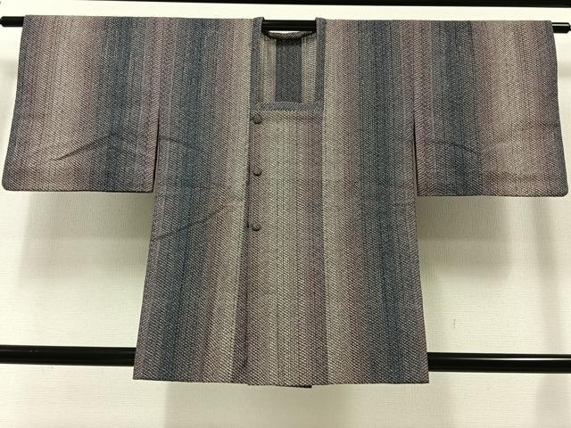 平和屋着物▽道行コート　スリーシーズン　春夏秋　塵除け　組織　縞　正絹　逸品　AAAZ3971jh