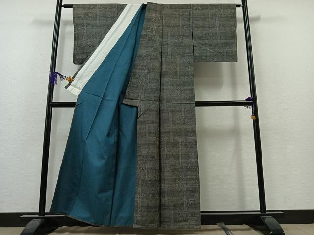 平和屋着物▽本場染大島紬 単衣 寄せ小紋柄 正絹 逸品 AAAZ3988jh