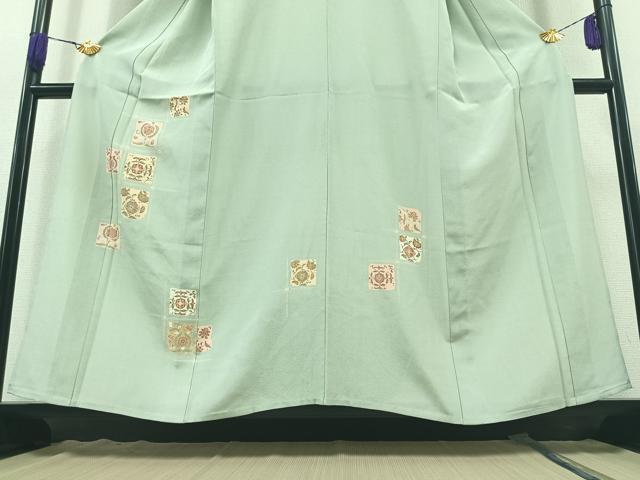 平和屋着物▽訪問着　単衣　格子更紗花文　金彩　正絹　逸品　AAAZ3996jh 平和屋着物▽訪問着 単衣 格子更紗花文 金彩 正絹 逸品 AAAZ3996jhの