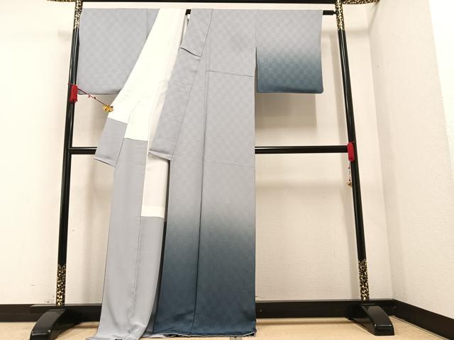 平和屋着物○訪問着 市松草花地紋 暈し染め 正絹 逸品 AAAZ4482phの