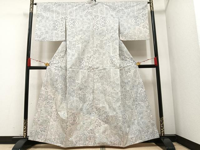 平和屋着物●本場大島紬　訪問着　白大島　カタス7マルキ　更紗花鳥文　正絹　逸品　AAAZ4483ph