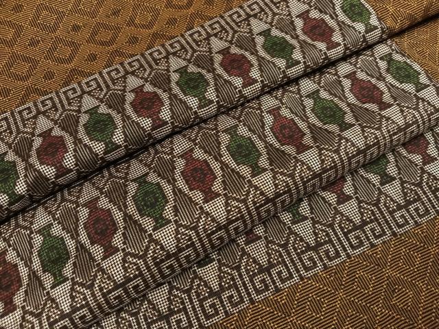 平和屋着物●本場大島紬　一元7マルキ　幾何学文様　正絹　逸品　AAAZ4490ph