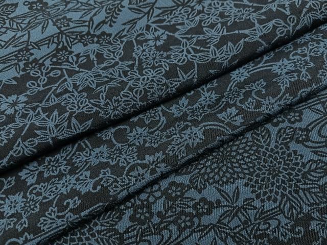 平和屋着物●本藍　小紋　型染め　草花文　正絹　逸品　AAAZ4513ph