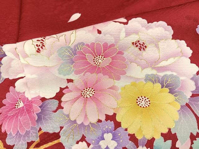 平和屋着物○豪華振袖 草花文 金銀彩 丹後ちりめん 仮絵羽 逸品