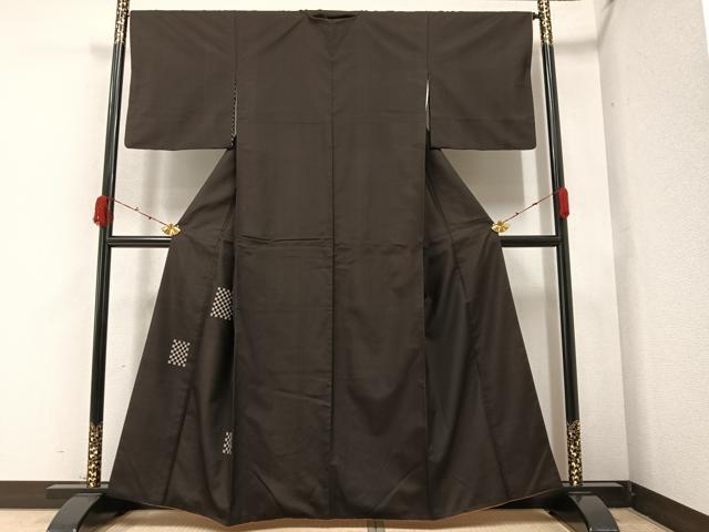 平和屋着物●本場大島紬　訪問着　一元7マルキ　総絣　市松文　正絹　逸品　AAAZ4550ph