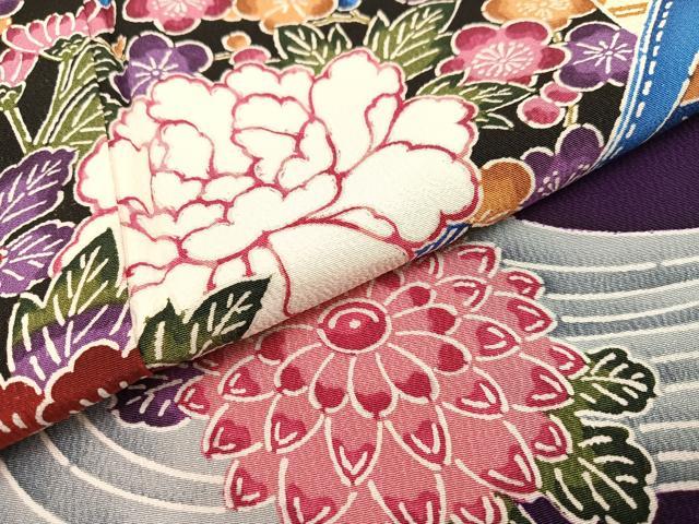 平和屋着物○豪華振袖 型染め 飛鶴草花文 正絹 逸品 AAAZ4553ph