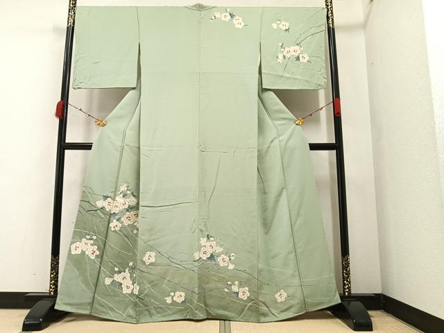 平和屋着物●訪問着　友禅　作家物　駒刺繍　枝花文　暈し染め　金彩　正絹　逸品　AAAZ4560ph