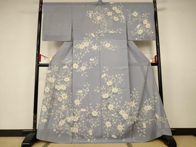 平和屋着物＊夏物　訪問着　絽　手描き　草花文　正絹　逸品　AAAZ4641jd