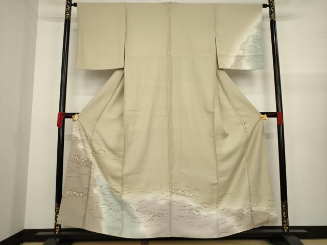 平和屋着物●訪問着　雪芝文　地紋起こし　暈し染め　金彩　正絹　逸品　AAAZ4777ck