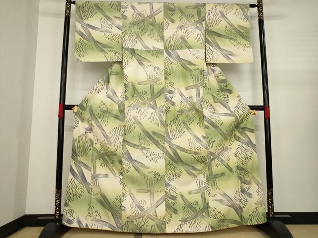 平和屋着物●上質な小紋　紬地　篭目文　木版染め　暈し染め　正絹　逸品　AAAZ4789ck