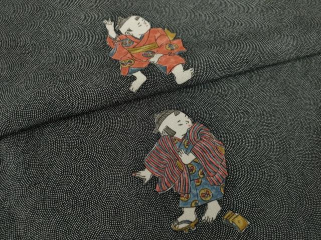 平和屋着物●初代　更藤　寺山存男　江戸小紋　訪問着　童子　鮫小紋柄　黒地　三越扱い　正絹　逸品　AAAZ4791ck 平和屋着物○初代 更藤 寺山存男 江戸小紋 訪問着 童子 鮫