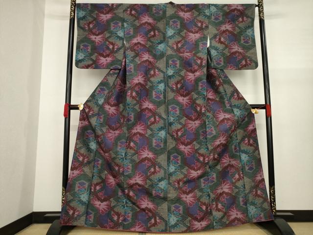 平和屋着物●上質な紬　亀甲花文　正絹　逸品　AAAZ4792ck