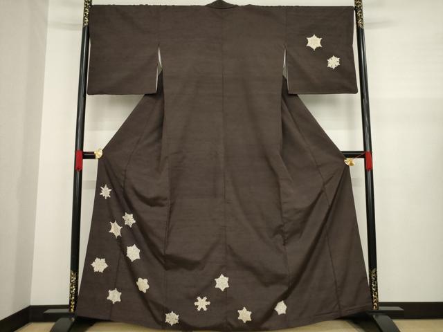 平和屋着物●訪問着　紬地　刺繍　雪華　木版染め　金糸　ゑり善扱い　正絹　逸品　AAAZ4819ck