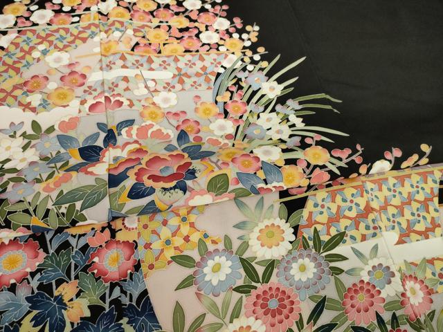 平和屋着物○本加賀友禅作家 押田正義 色留袖 立波草花文 正絹