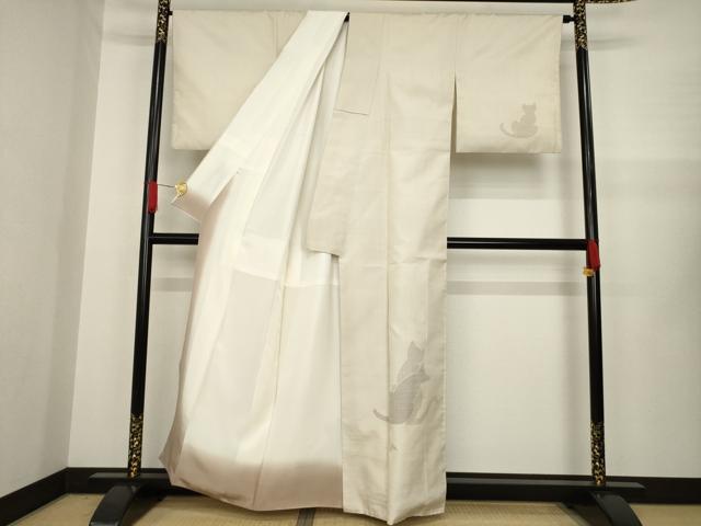平和屋着物○紬 訪問着 猫 正絹 逸品 AAAZ4850ck