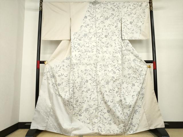 平和屋着物●本場染大島紬　染大島　訪問着　更紗花唐草文　銀彩　正絹　逸品　AAAZ4854ck