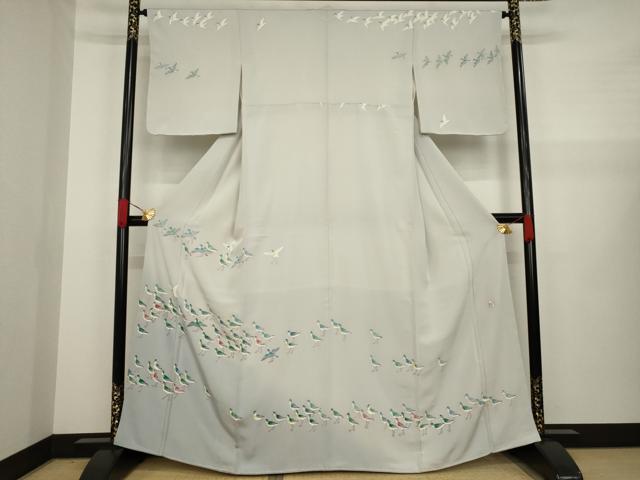 平和屋着物●本加賀友禅作家　毎田仁郎　訪問着　群れ鳥　正絹　逸品　未使用　AAAZ4856ck