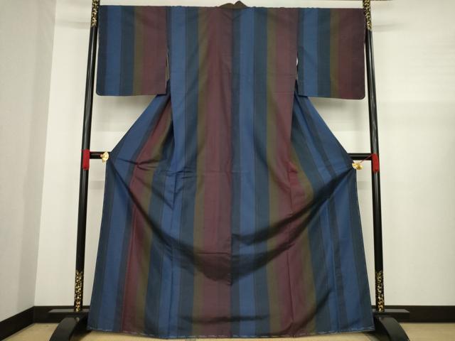 平和屋着物●上質な紬　縞　正絹　逸品　AAAZ4871ck