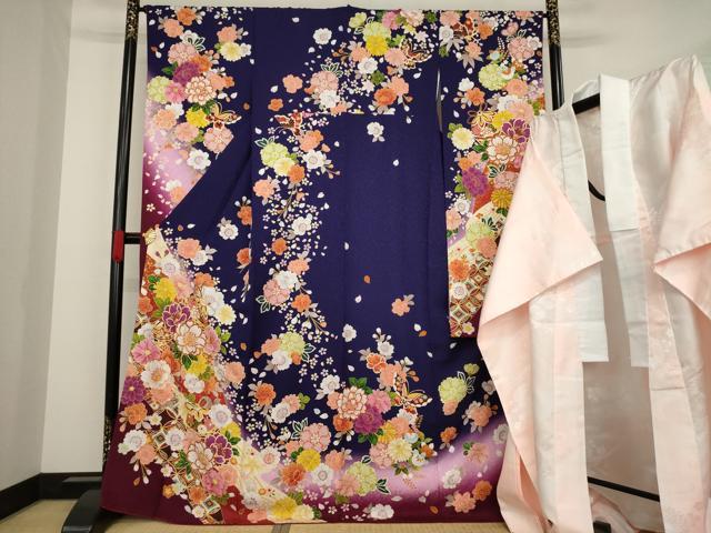 平和屋着物●豪華振袖・長襦袢(無双仕立て)セット　花毬文　暈し染め　金彩　ロング丈　正絹　逸品　AAAZ4873ck