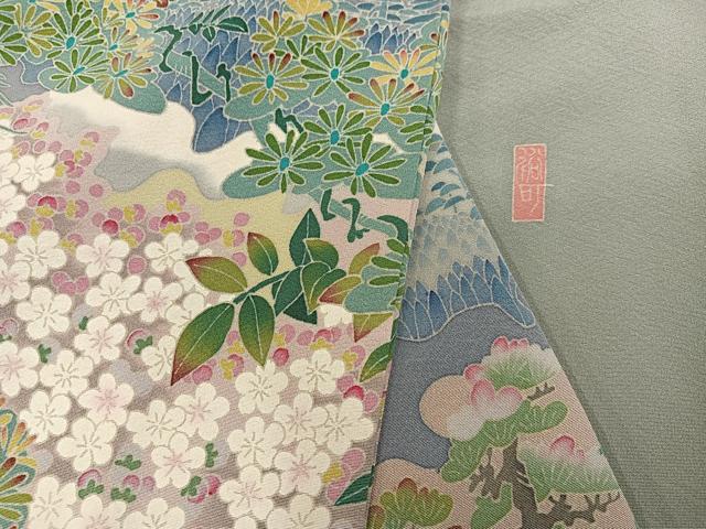 平和屋着物○本加賀友禅作家 池田裕 色留袖 草花文 正絹 逸品