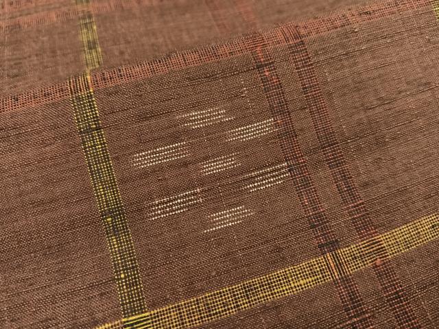 平和屋着物○上質な紬 格子 栗皮茶色 正絹 逸品 AAAZ4896ph 平和屋