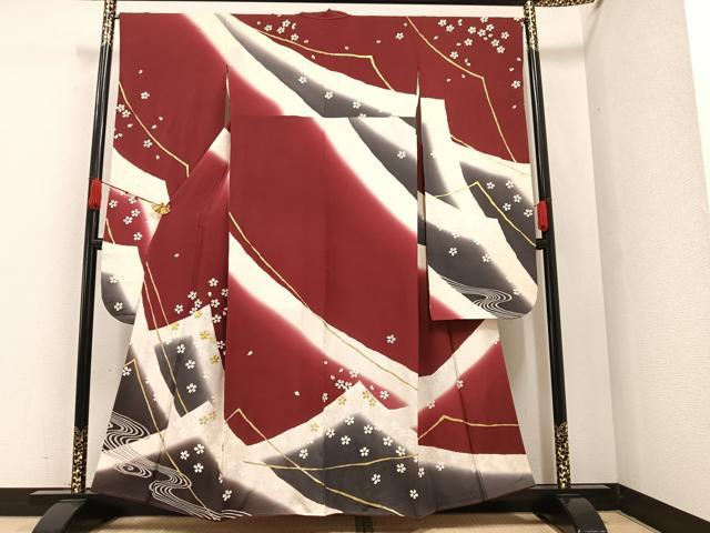 平和屋着物●豪華振袖　駒刺繍　舞桜文　暈し染め　金彩　正絹　逸品　AAAZ4911ph