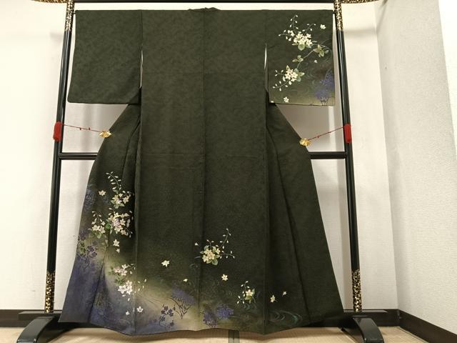 平和屋着物●訪問着　中国三大刺繍　汕頭刺繍　スワトウ刺繍　手描き　貝桶草花文　暈し染め　金彩　やまと誂製　正絹　逸品　AAAZ4938ph