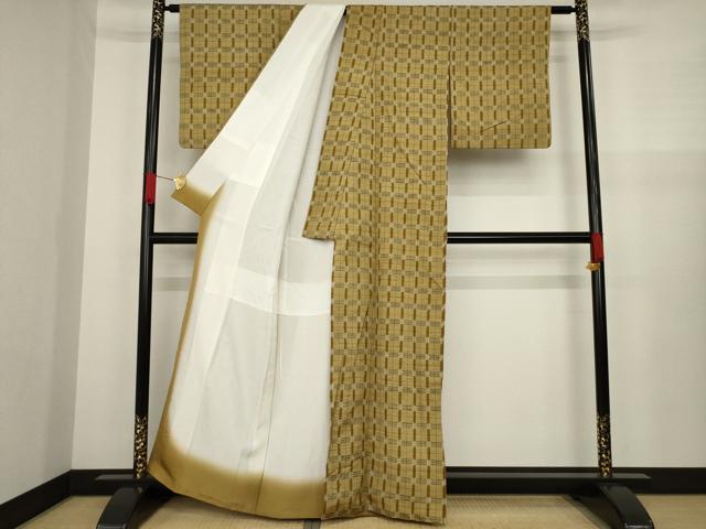 平和屋着物○上質な紬 格子 正絹 逸品 AAAZ0064zg