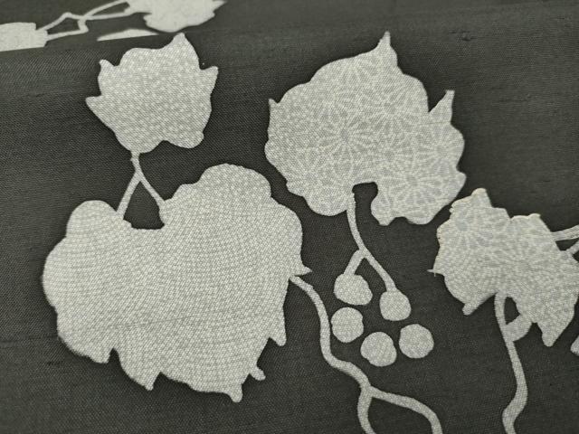 平和屋着物○訪問着 紬地 葡萄蔦草シルエット 正絹 逸品 AAAZ4969ckの